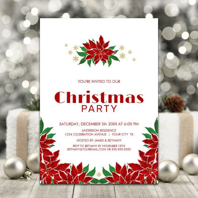 Red Poinsettia Christmas Party Invitation (Creator Uploaded)