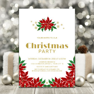 Red Poinsettia Christmas Party Invitation