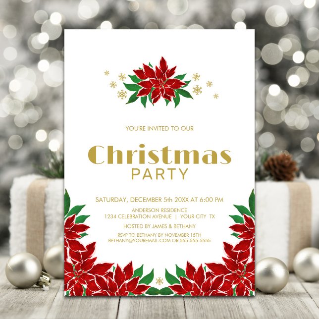 Red Poinsettia Christmas Party Invitation (Creator Uploaded)
