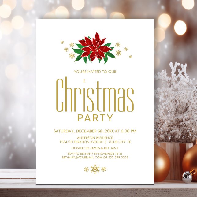Red Poinsettia Christmas Party Invitation (Creator Uploaded)