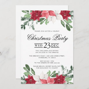 Red Poinsettia Christmas Party Invitation