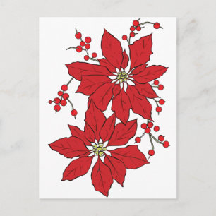 Red Poinsettia Christmas Pattern Holiday Postcard