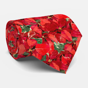 Red Poinsettia Christmas Pattern Tie