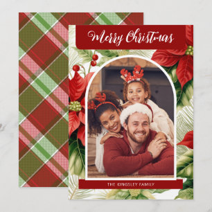 Red Poinsettia Christmas Personalised 1-Photo Holiday Card