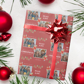 Red Poinsettia Christmas Photo Holiday Wrapping Paper