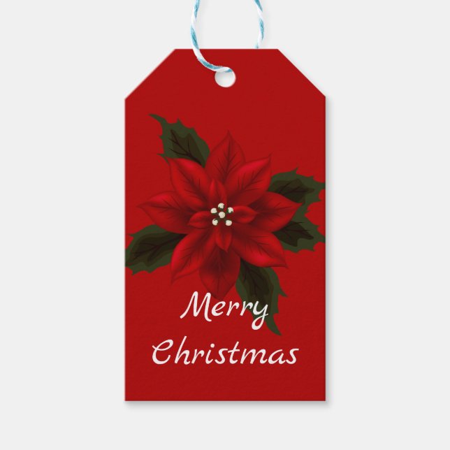Red Poinsettia Christmas Red Gift Tags (Front)