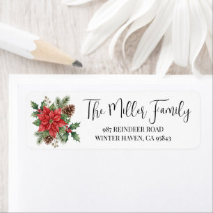 Red Poinsettia Christmas Return Address Label
