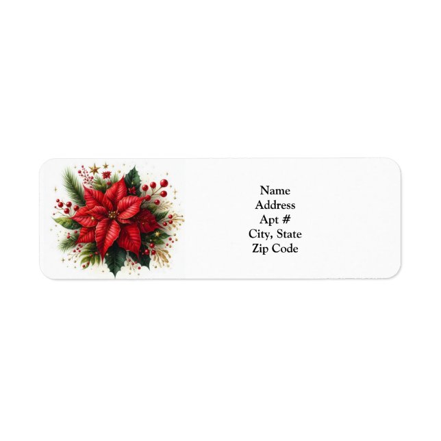 Red Poinsettia Christmas Return Address Label (Front)