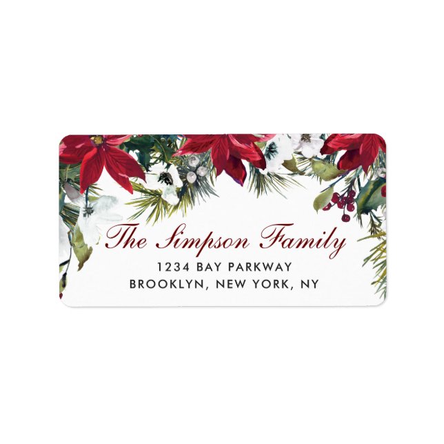 Red Poinsettia Christmas Return Address Label (Front)