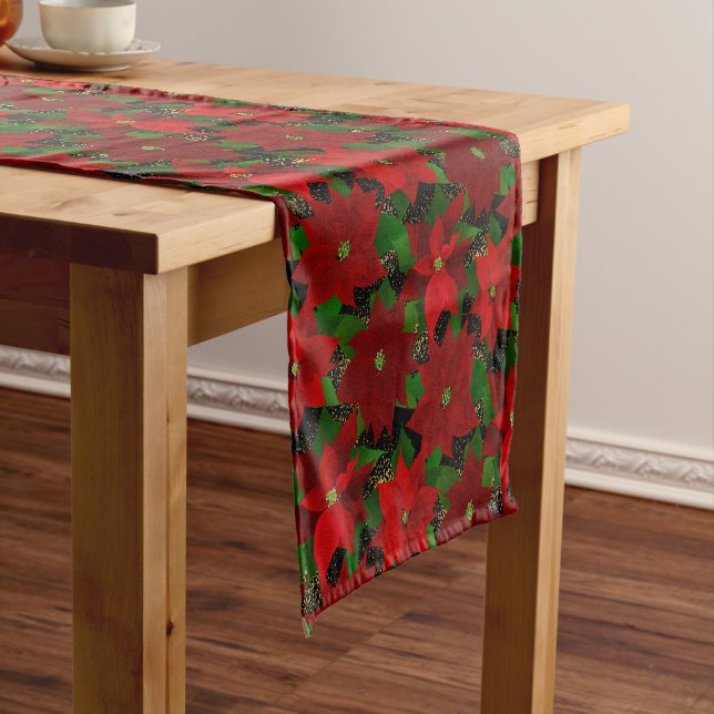 Red Poinsettia Christmas Short Table Runner (In Situ)