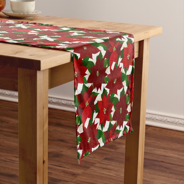 Red Poinsettia Christmas Short Table Runner (In Situ)