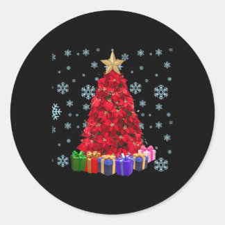 Red Poinsettia Christmas Tree Funny Xmas Matching  Classic Round Sticker
