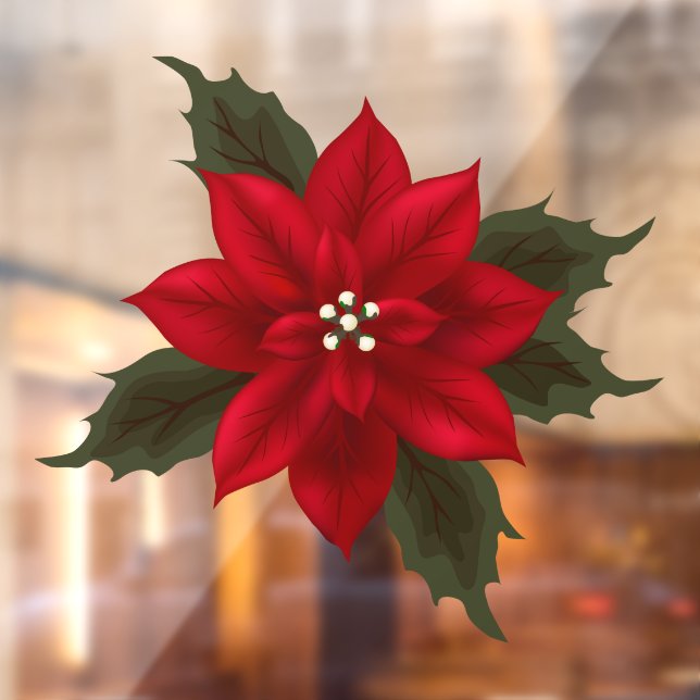 Red Poinsettia Christmas Vinyl Window Cling (Sheet 2)