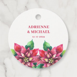 Red Poinsettia Christmas Wedding Favour Tags