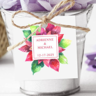 Red Poinsettia Christmas Wedding  Favour Tags