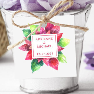 Red Poinsettia Christmas Wedding Favour Tags