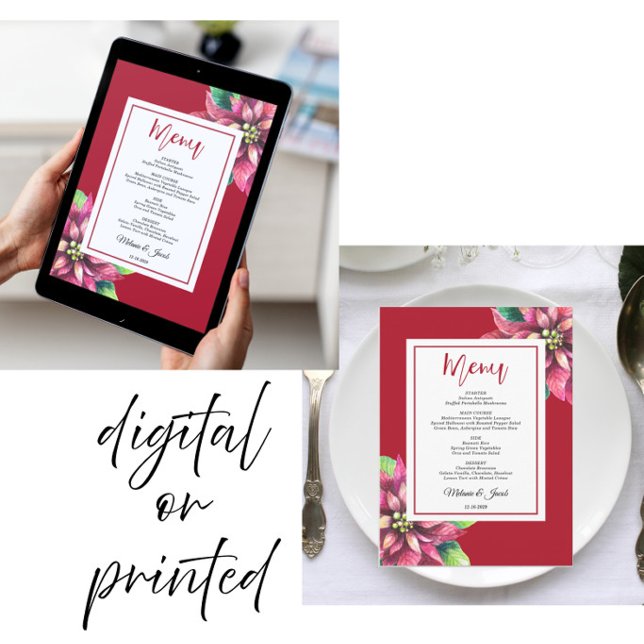 Red Poinsettia Christmas Wedding Menu Card  (Creator Uploaded)