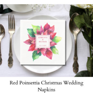 Red Poinsettia Christmas Wedding  Napkin