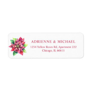 Red Poinsettia Christmas Wedding Return Address