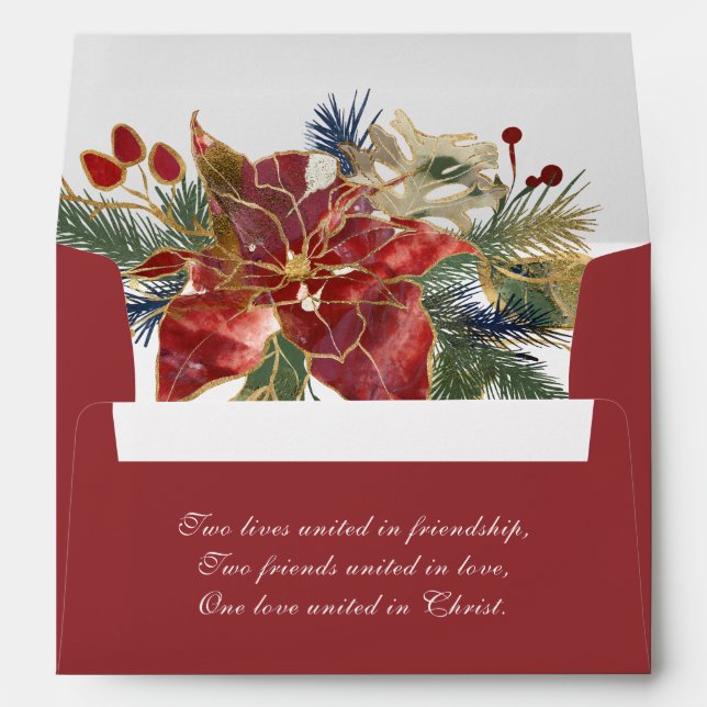 Red Poinsettia Christmas Wedding Return Address Envelope (Back (Bottom))
