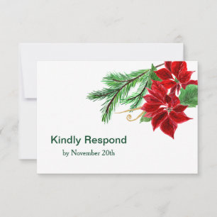 Red Poinsettia Christmas Wedding RSVP Card