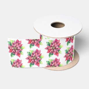 Red Poinsettia Christmas Wedding Satin Ribbon