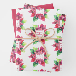 Red Poinsettia Christmas Wedding Wrapping Paper Sheet