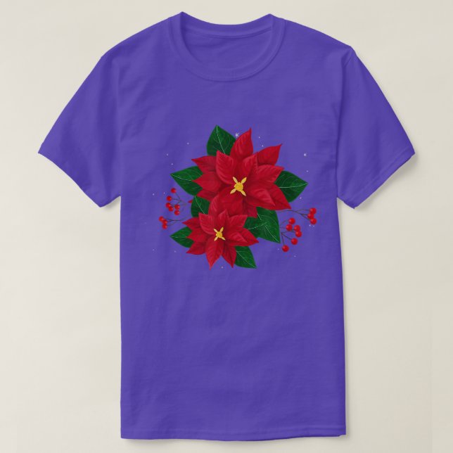 Red Poinsettia Christmas  Xmas Poinsettia Flower P T-Shirt (Design Front)