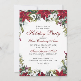 Red Poinsettia CORPORATE Christmas Holiday Party Invitation