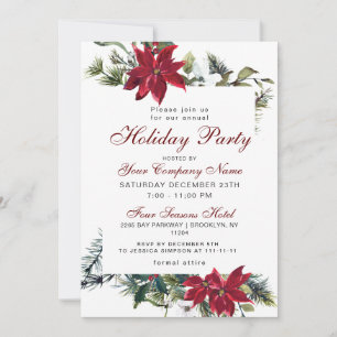 Red Poinsettia CORPORATE Christmas Holiday Party Invitation