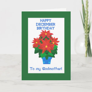 Red Poinsettia December Birthday for Godmother Card