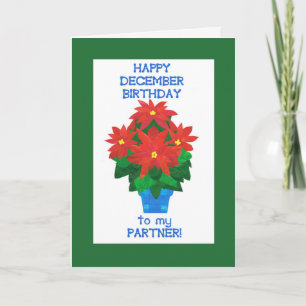 Red Poinsettia December Birthday for Partner Card