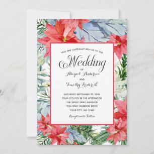 Red Poinsettia Every Green Winter Floral Wedding Invitation