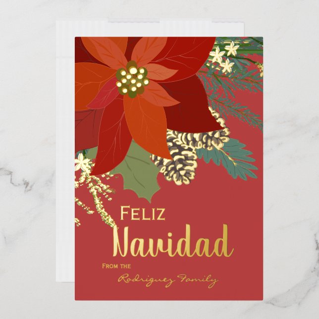 Red Poinsettia Feliz Navidad Gold (Envelope)
