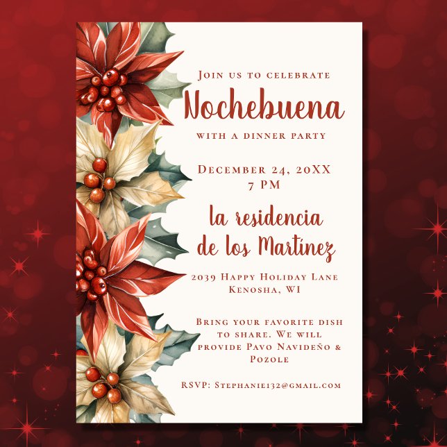 Red Poinsettia Festive Mexican Nochebuena Invitation (Creator Uploaded)