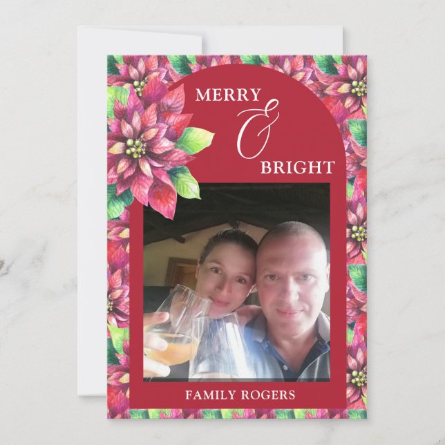 Red Poinsettia Flat Christmas Card (Front)