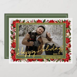 Red Poinsettia Floral Border Family Photo