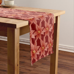 Red Poinsettia Floral Botanical Christmas Holiday  Short Table Runner