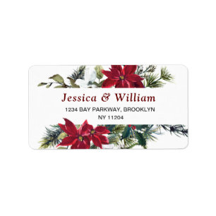 Red Poinsettia Floral Christmas Address Label