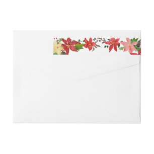 Red Poinsettia Floral Christmas Holiday  Wrap Around Label