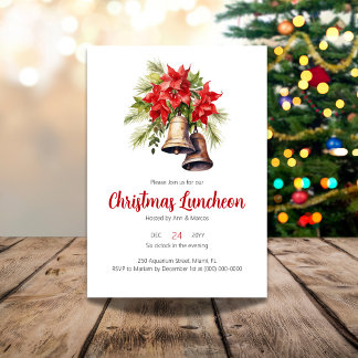 Red Poinsettia Floral Christmas Luncheon Invitation