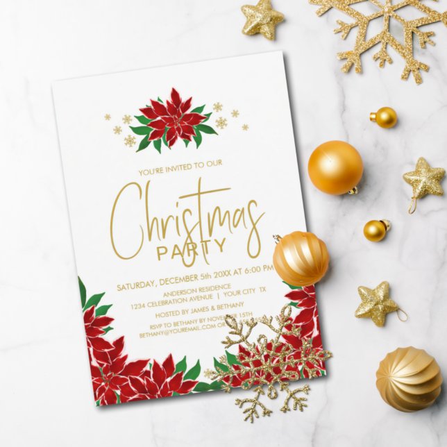 Red Poinsettia Floral Christmas Party Invitation (Creator Uploaded)