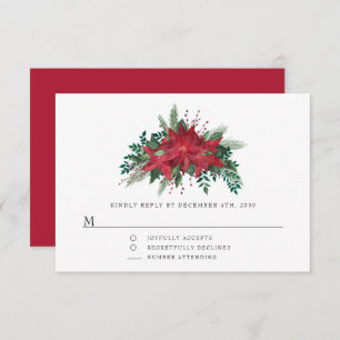 Red Poinsettia Floral Christmas Party RSVP Card