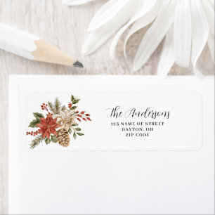 Red Poinsettia Floral Christmas Return Address