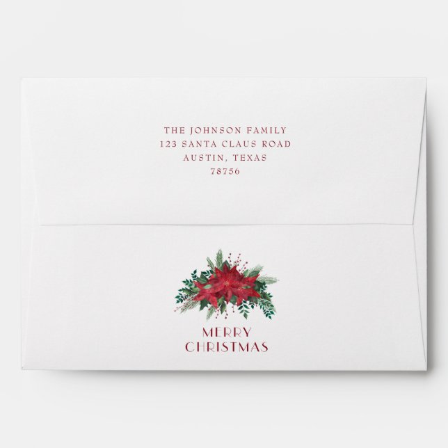 Red Poinsettia Floral Christmas Return Address Envelope (Back (Top Flap))