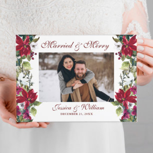 Red Poinsettia Floral Christmas Wedding Guest Book