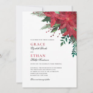 Red Poinsettia Floral Christmas Wedding Invitation