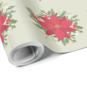 Red Poinsettia Floral Christmas Wrapping Paper