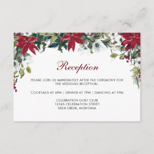 Red Poinsettia Floral  Wedding Reception Details Enclosure Card