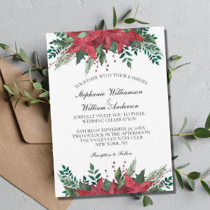 Red Poinsettia Floral Winter Christmas Wedding Invitation